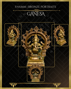 Ganesa Panchaloha Bronze Icon - 4" Seated with arch