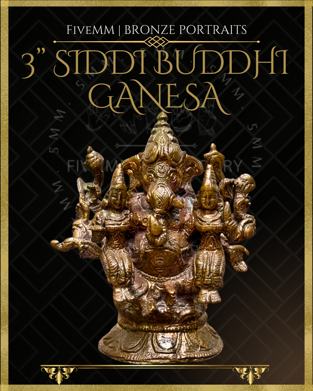 Siddhi Buddhi Ganesa Panchaloha Bronze Icon - 3"
