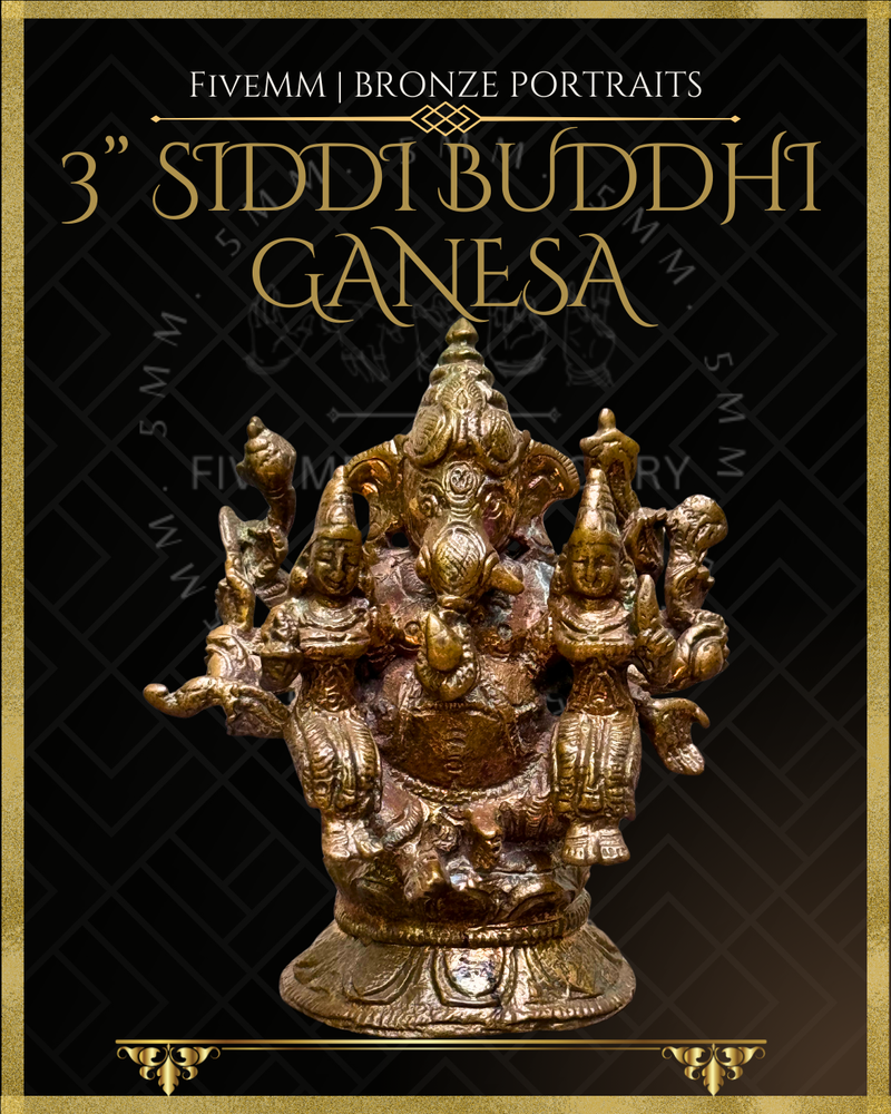 Siddhi Buddhi Ganesa Panchaloha Bronze Icon - 3"