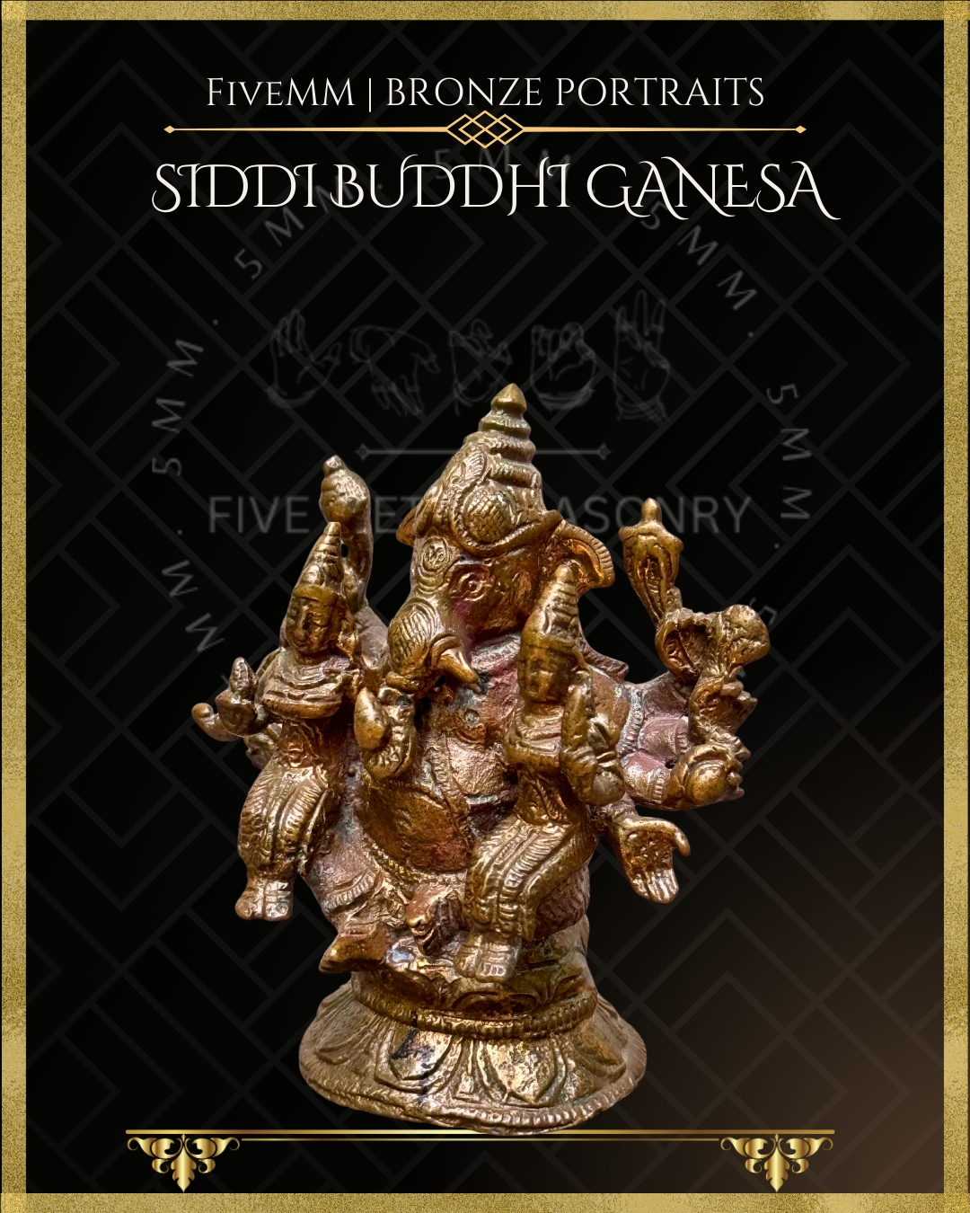 Siddhi Buddhi Ganesa Panchaloha Bronze Icon - 3"