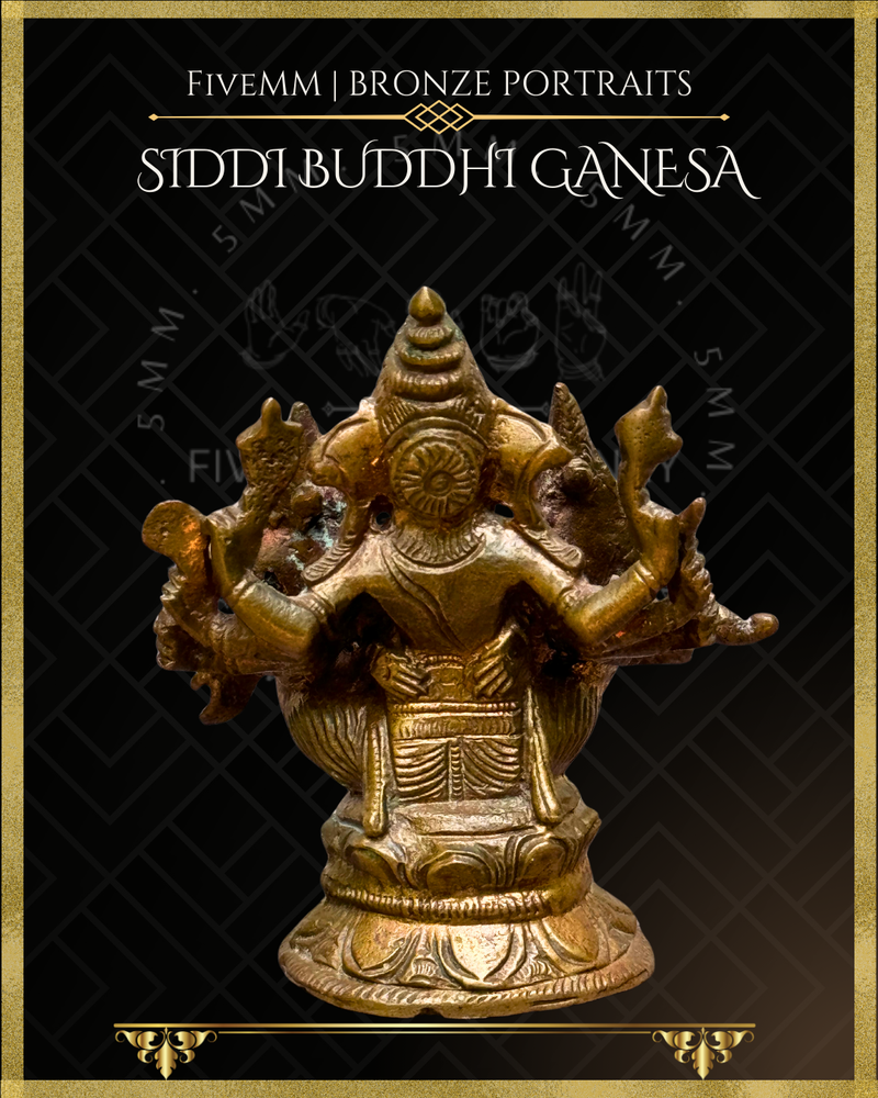 Siddhi Buddhi Ganesa Panchaloha Bronze Icon - 3"