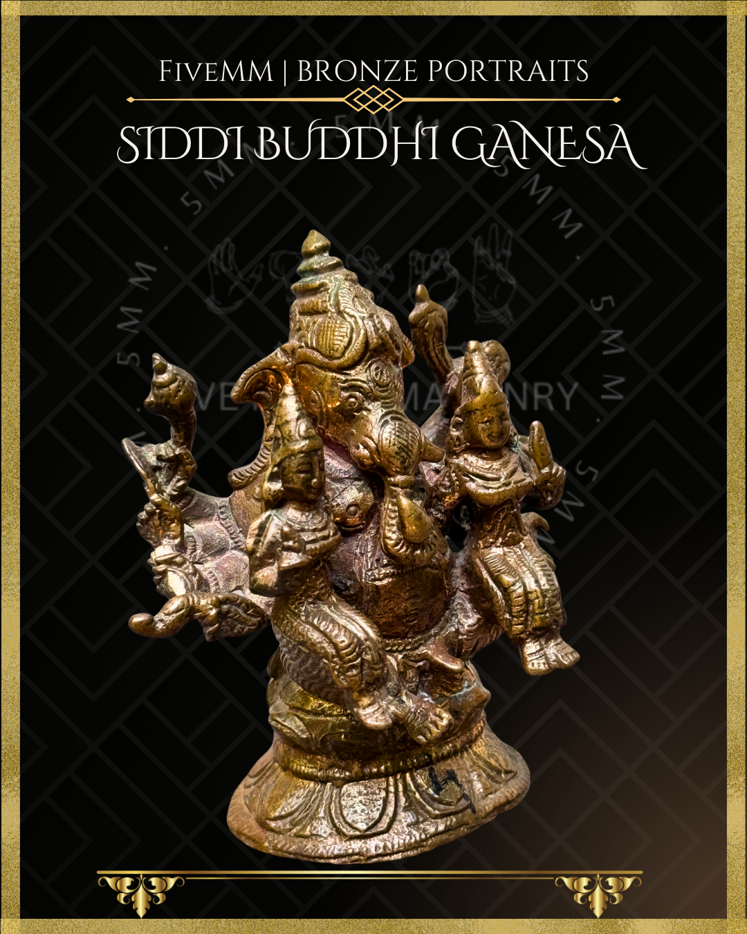 Siddhi Buddhi Ganesa Panchaloha Bronze Icon - 3"