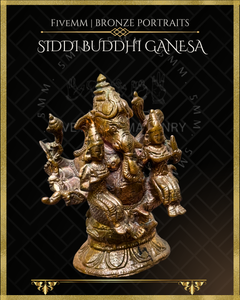 Siddhi Buddhi Ganesa Panchaloha Bronze Icon - 3"