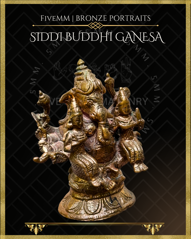 Siddhi Buddhi Ganesa Panchaloha Bronze Icon - 3"