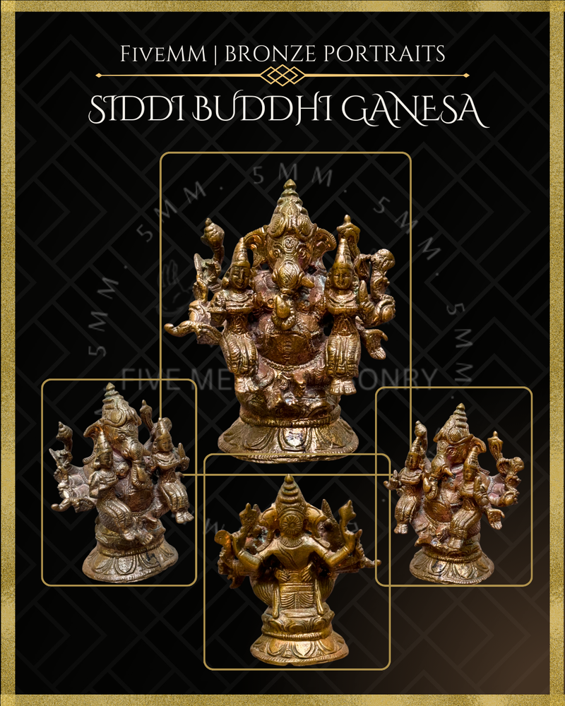 Siddhi Buddhi Ganesa Panchaloha Bronze Icon - 3"