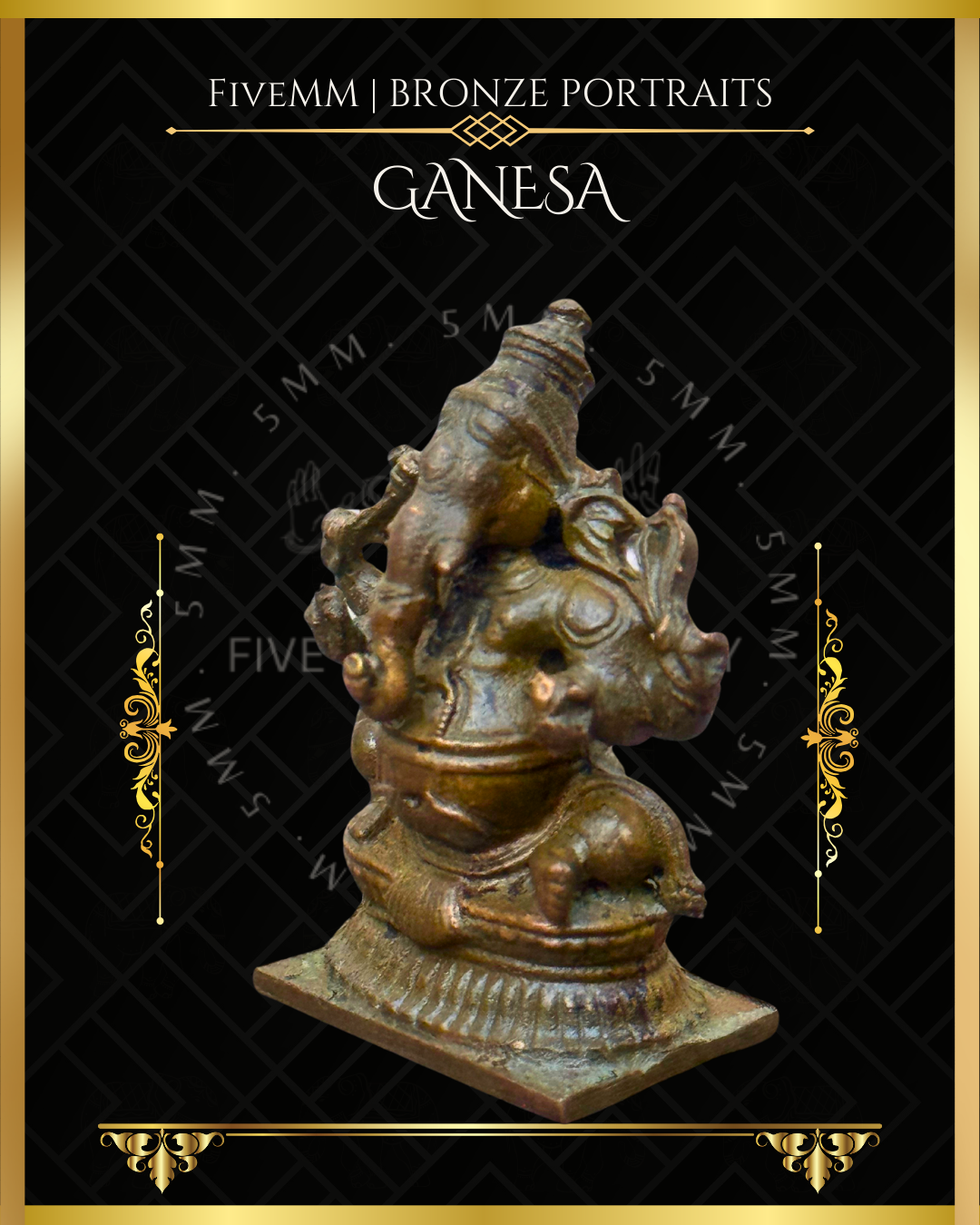 Ganesa Panchaloha Bronze Icon - 1.5" Seated (Trunk:Right) - Antique finish
