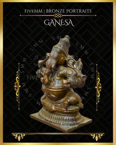 Ganesa Panchaloha Bronze Icon - 1.5" Seated (Trunk:Right) - Antique finish