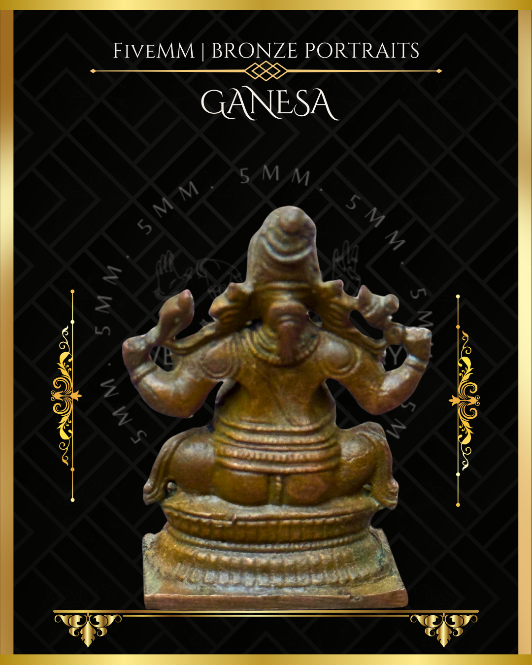 Ganesa Panchaloha Bronze Icon - 1.5" Seated (Trunk:Right) - Antique finish