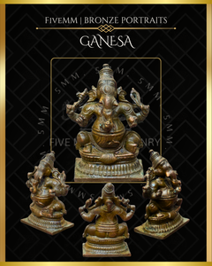Ganesa Panchaloha Bronze Icon - 1.5" Seated (Trunk:Right) - Antique finish