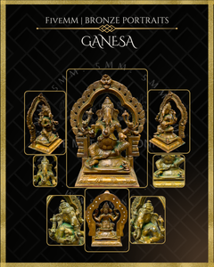 Ganesa Panchaloha Bronze Icon - 5.5" Seated with arch - Antique finish