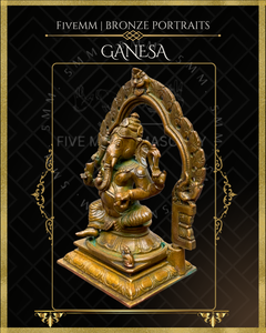 Ganesa Panchaloha Bronze Icon - 5.5" Seated with arch - Antique finish