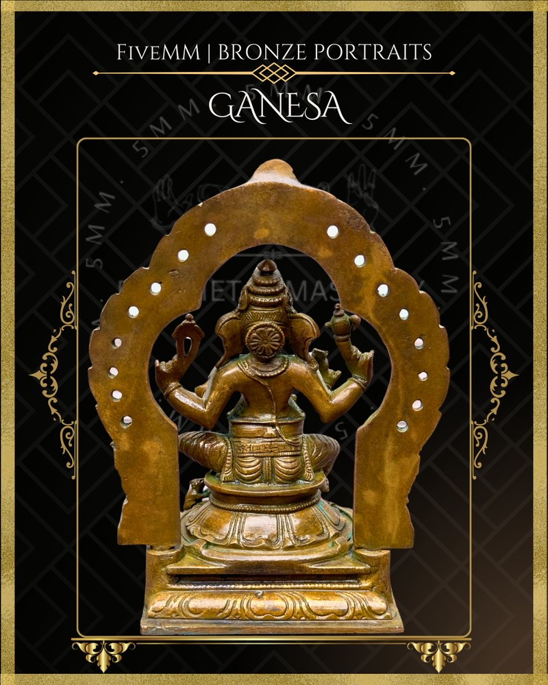 Ganesa Panchaloha Bronze Icon - 5.5" Seated with arch - Antique finish