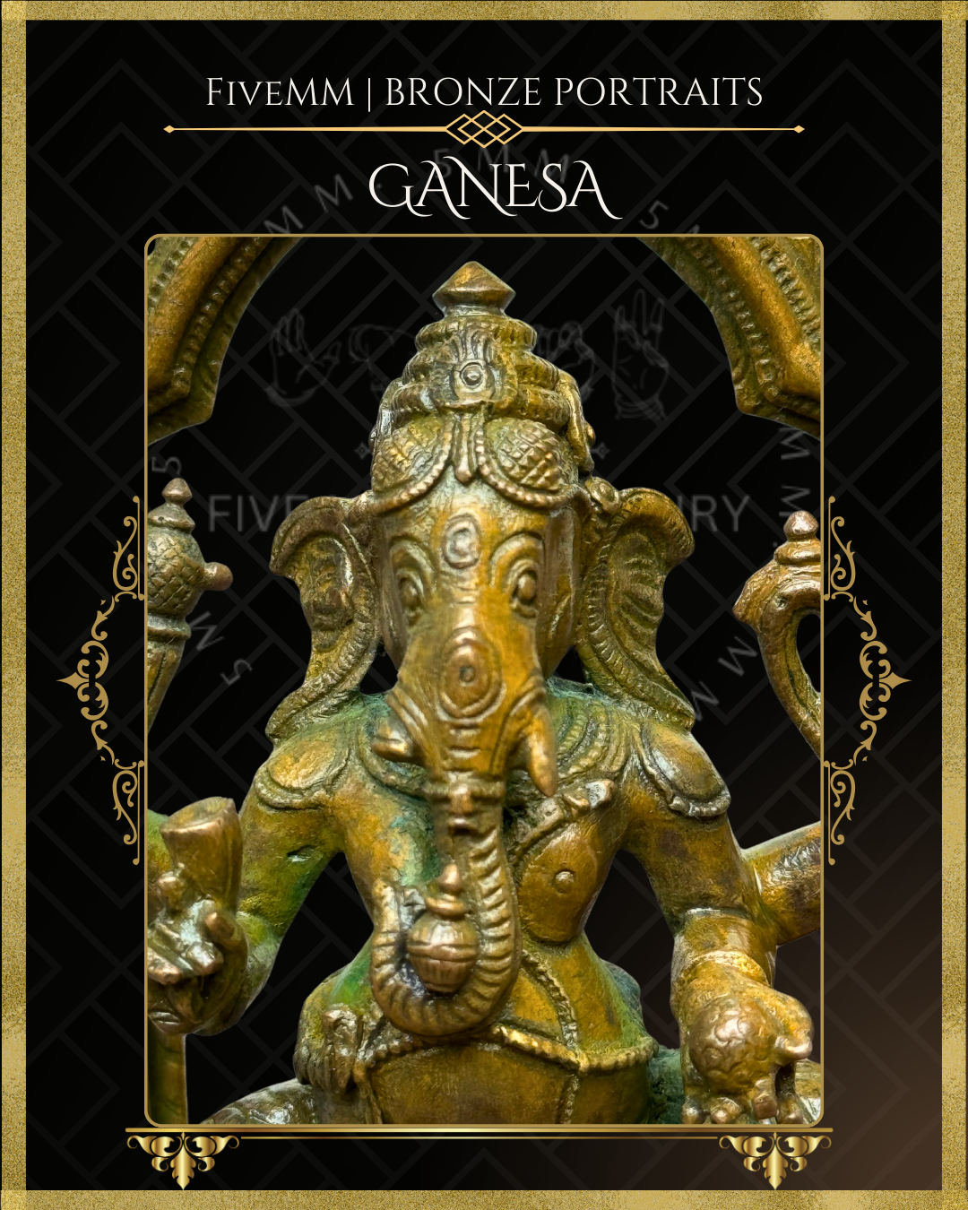 Ganesa Panchaloha Bronze Icon - 5.5" Seated with arch - Antique finish