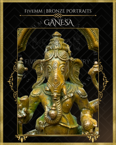 Ganesa Panchaloha Bronze Icon - 5.5" Seated with arch - Antique finish