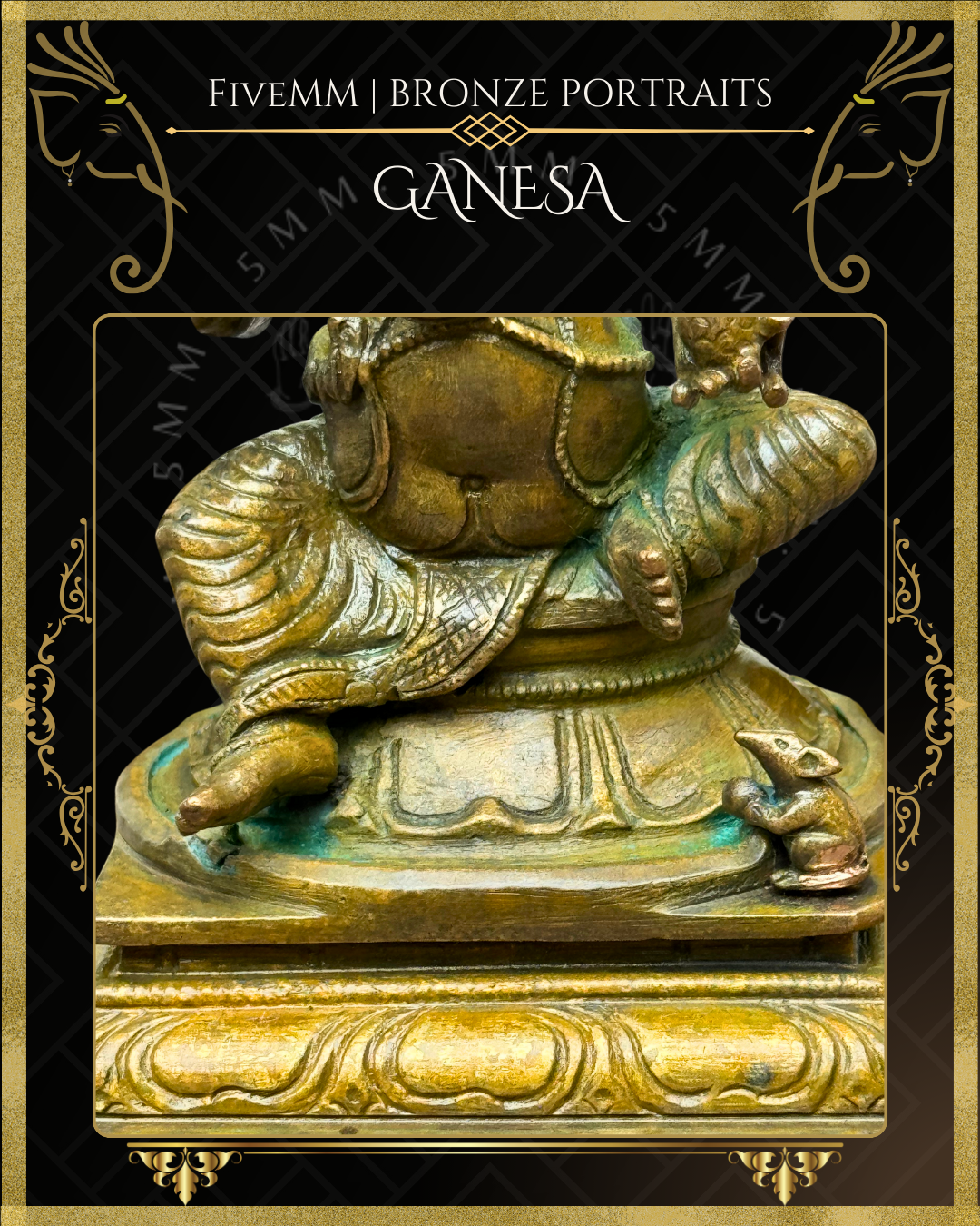 Ganesa Panchaloha Bronze Icon - 5.5" Seated with arch - Antique finish