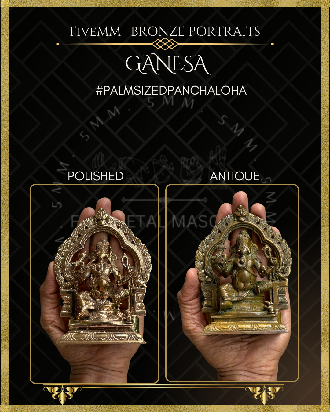 Ganesa Panchaloha Bronze Icon - 5.5" Seated with arch - Antique finish