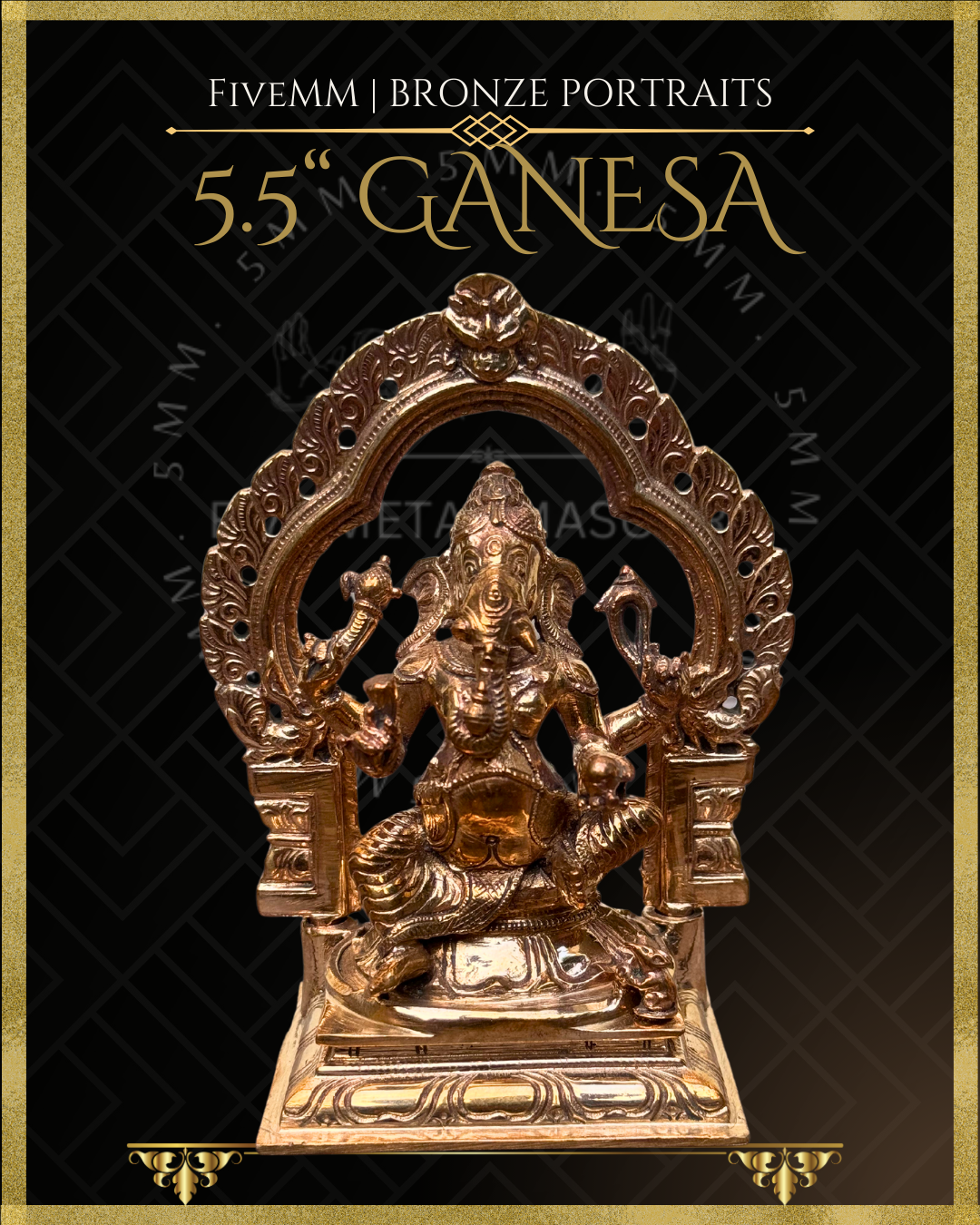 Ganesa Panchaloha Bronze Icon - 5.5" Seated with arch - Polished finish