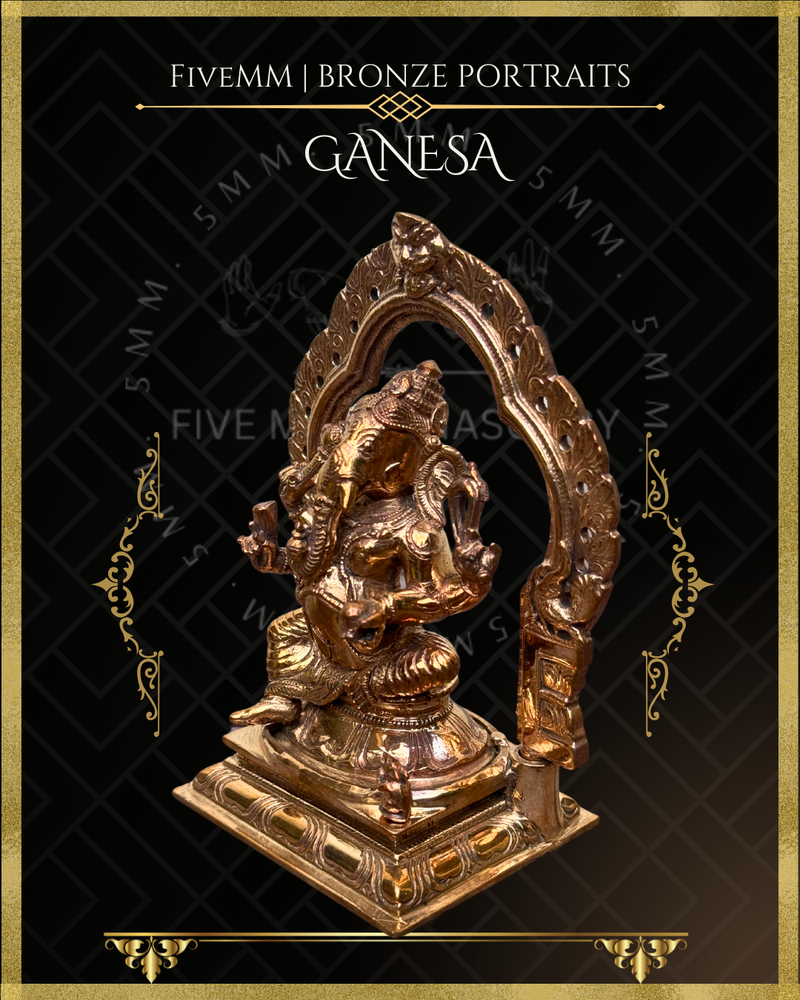 Ganesa Panchaloha Bronze Icon - 5.5" Seated with arch - Polished finish