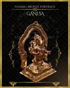 Ganesa Panchaloha Bronze Icon - 5.5" Seated with arch - Polished finish