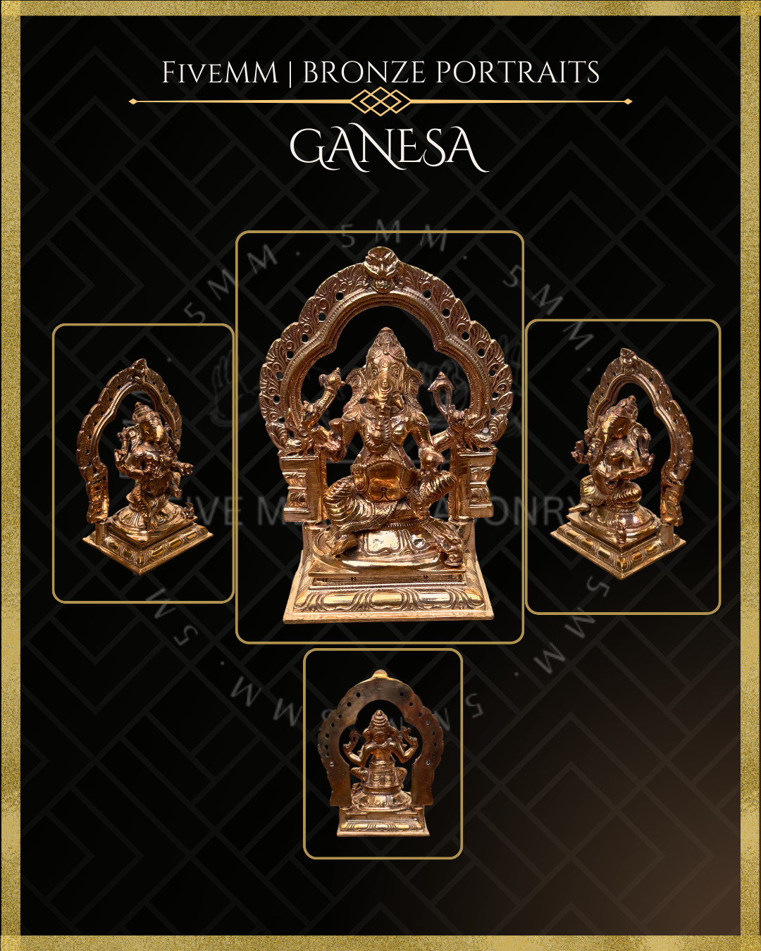 Ganesa Panchaloha Bronze Icon - 5.5" Seated with arch - Polished finish