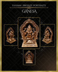 Ganesa Panchaloha Bronze Icon - 5.5" Seated with arch - Polished finish