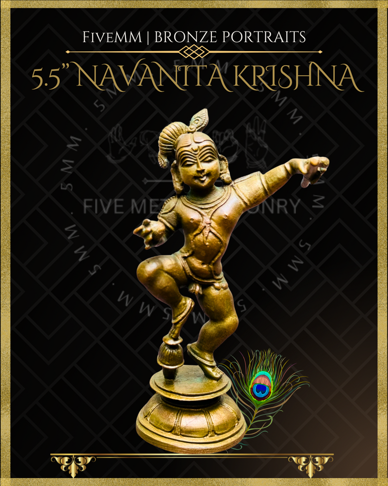 Navanita Krishna Panchaloha Bronze Icon - 5.5"