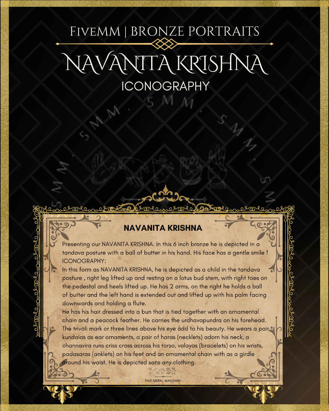 Navanita Krishna Panchaloha Bronze Icon - 5.5"
