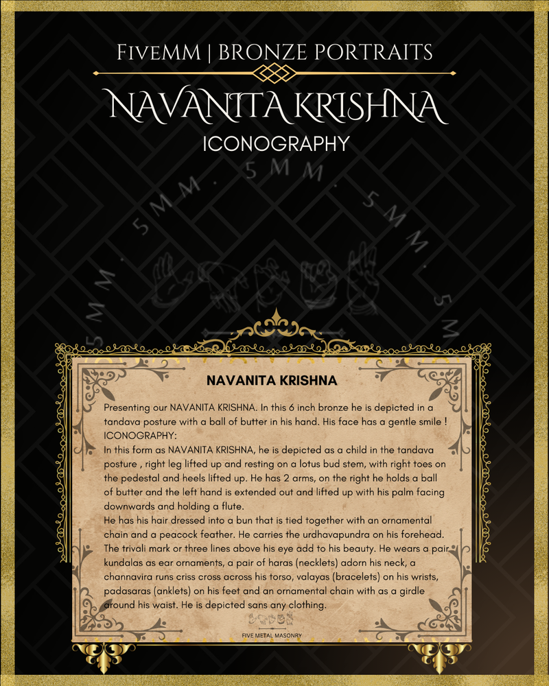 Navanita Krishna Panchaloha Bronze Icon - 5.5"