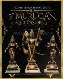 Murugan with Valli and Devasena Panchaloha Bronze Icon Set - 5"