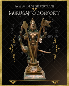 Murugan with Valli and Devasena Panchaloha Bronze Icon Set - 5"