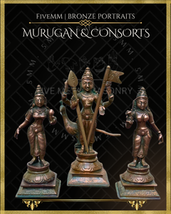Murugan with Valli and Devasena Panchaloha Bronze Icon Set - 5"
