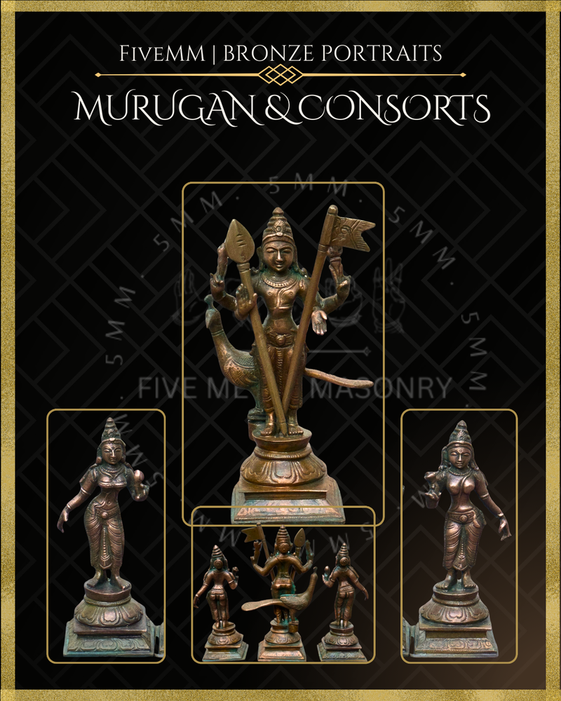 Murugan with Valli and Devasena Panchaloha Bronze Icon Set - 5"