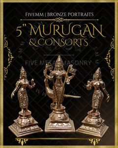 Murugan with Valli and Devasena Panchaloha Bronze Icon Set - 5"- Polished finish