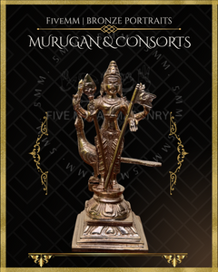 Murugan with Valli and Devasena Panchaloha Bronze Icon Set - 5"- Polished finish