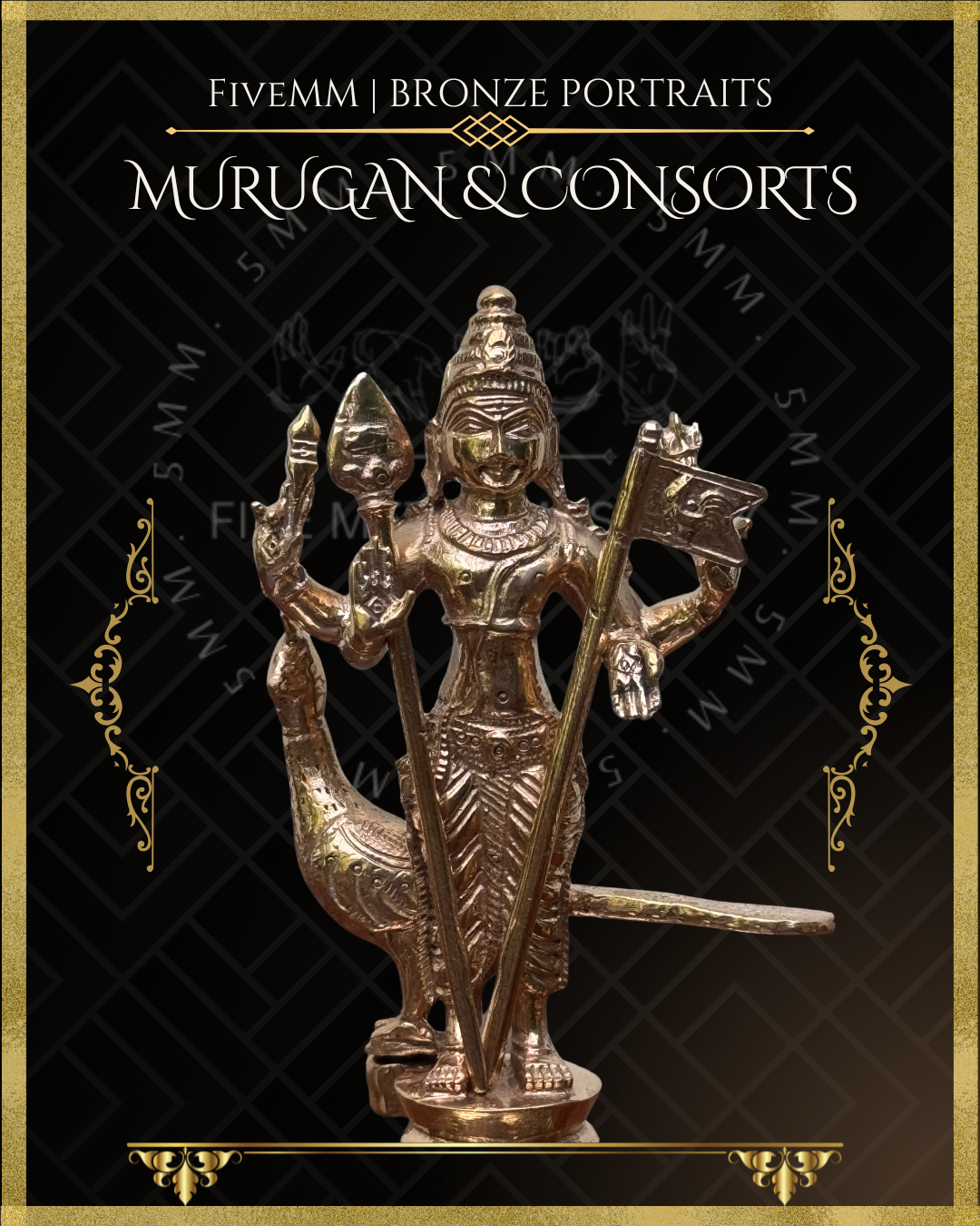 Murugan with Valli and Devasena Panchaloha Bronze Icon Set - 5"- Polished finish