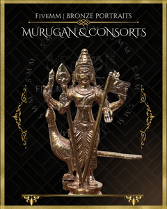 Murugan with Valli and Devasena Panchaloha Bronze Icon Set - 5"- Polished finish