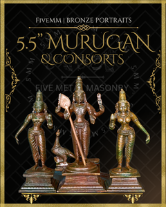 Murugan with Valli and Devasena Panchaloha Bronze Icon Set - 5.5"
