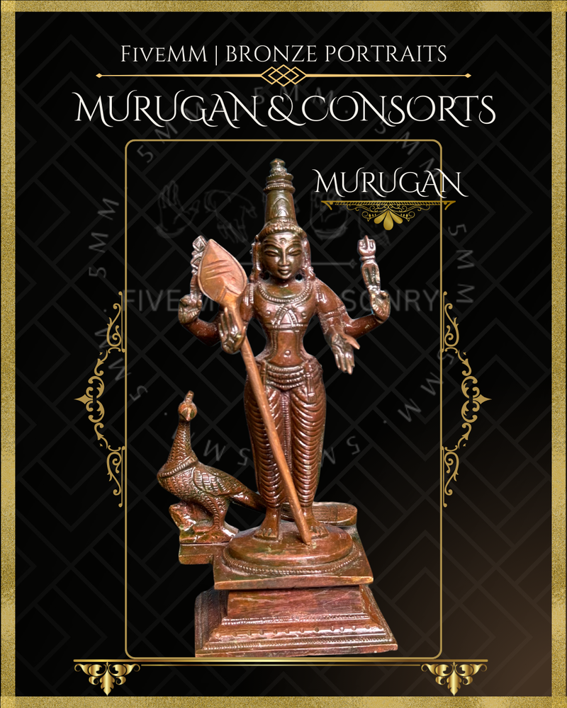 Murugan with Valli and Devasena Panchaloha Bronze Icon Set - 5.5"