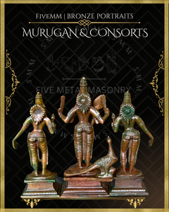 Murugan with Valli and Devasena Panchaloha Bronze Icon Set - 5.5"