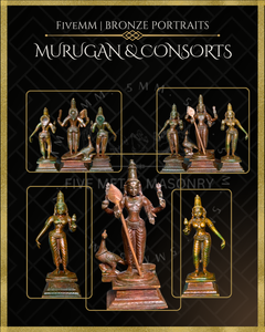Murugan with Valli and Devasena Panchaloha Bronze Icon Set - 5.5"