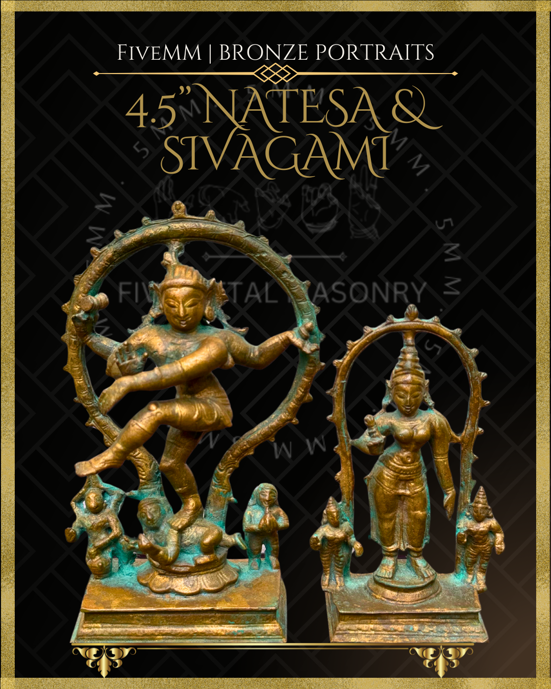 Thillai Nataraja With Sivagami Panchaloha Bronze Icon Set - 4.5"
