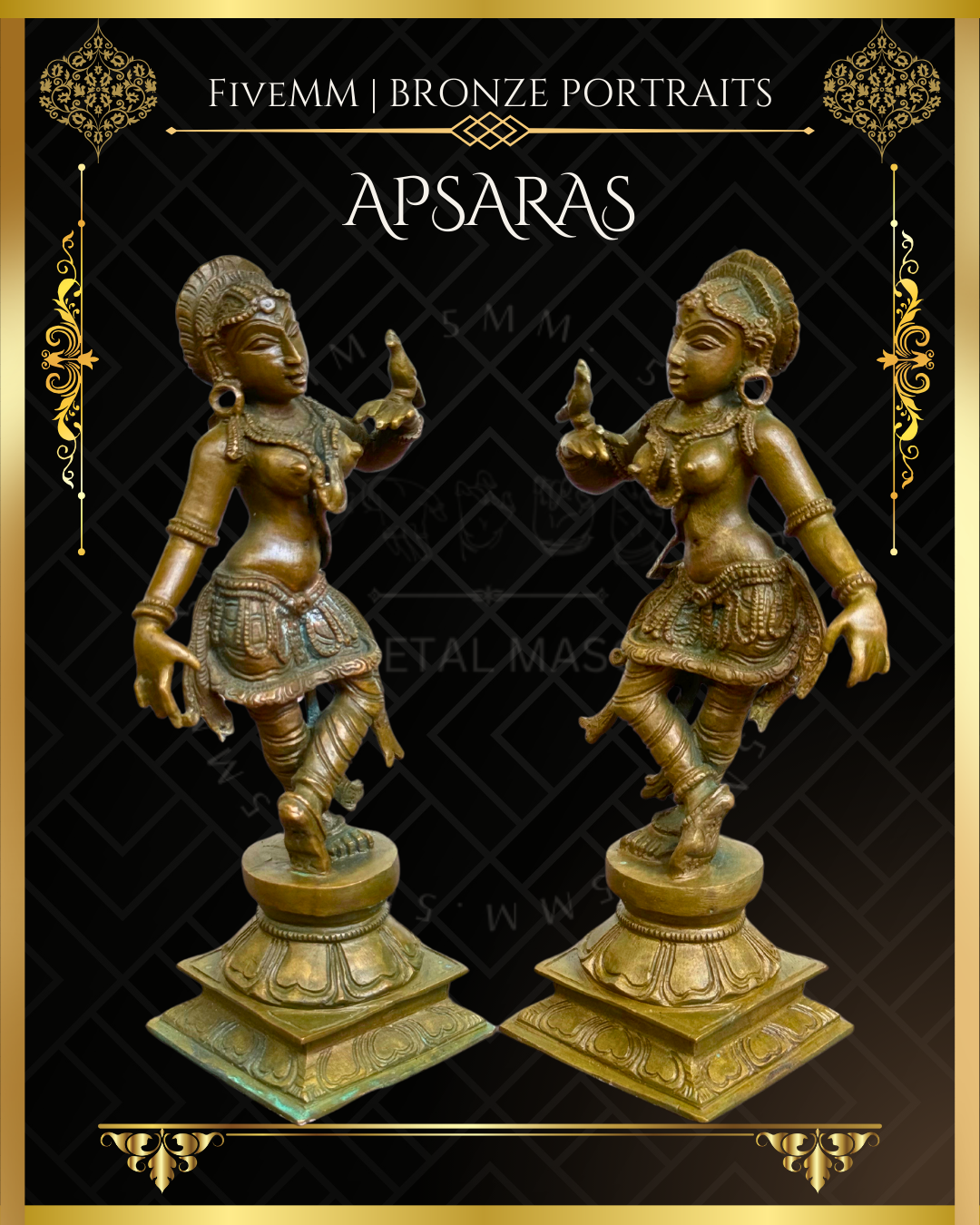 Pair of Apsara Panchaloha Bronze Icon - 6"