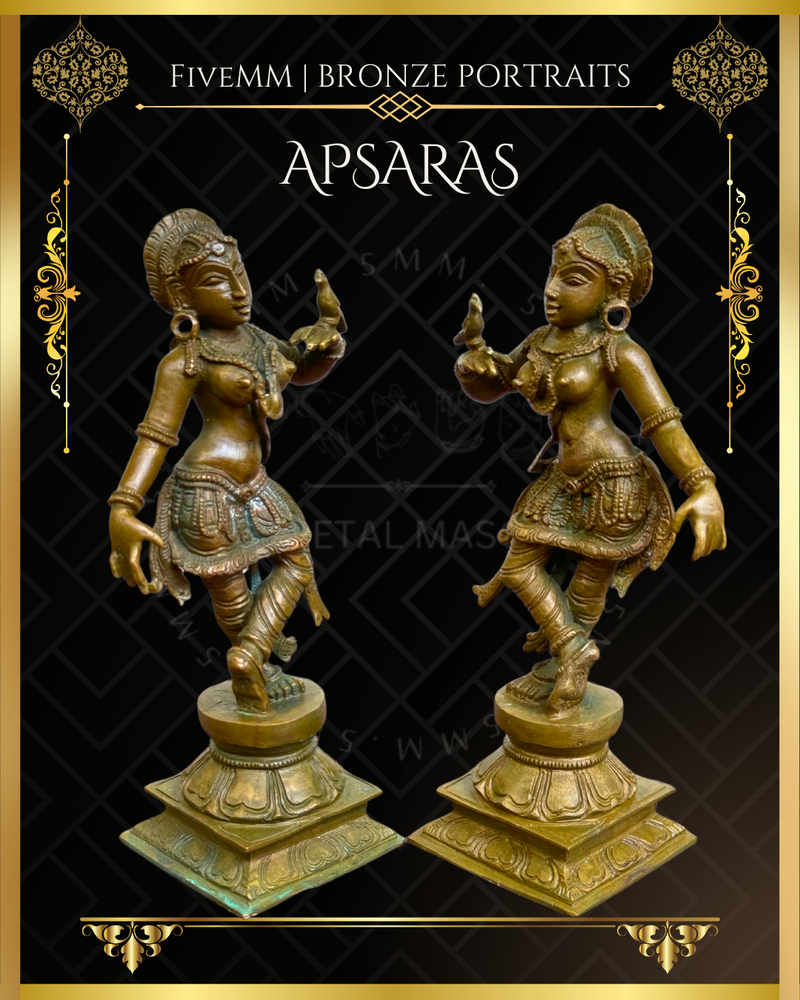 Pair of Apsara Panchaloha Bronze Icon - 6"