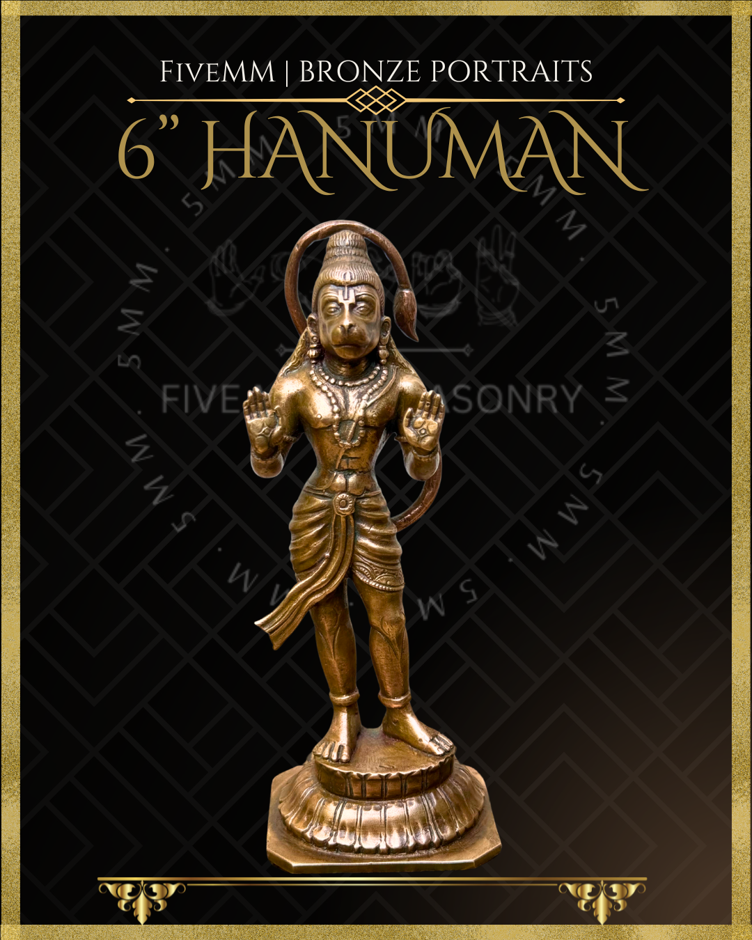 Abhaya Hanuman Panchaloha Bronze Icon - 6" - Antique finish
