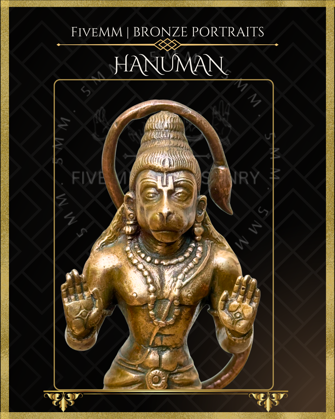 Abhaya Hanuman Panchaloha Bronze Icon - 6" - Antique finish
