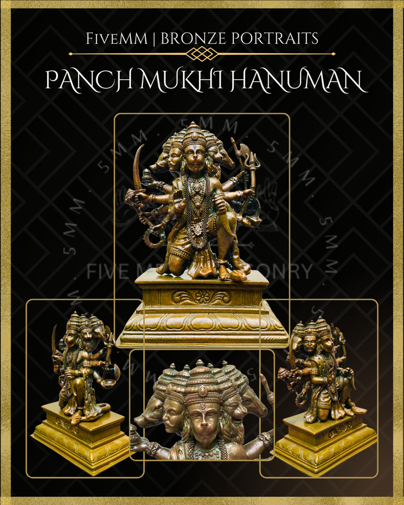 Pancha Mukhi Hanuman Panchaloha Bronze Icon - 5.5"