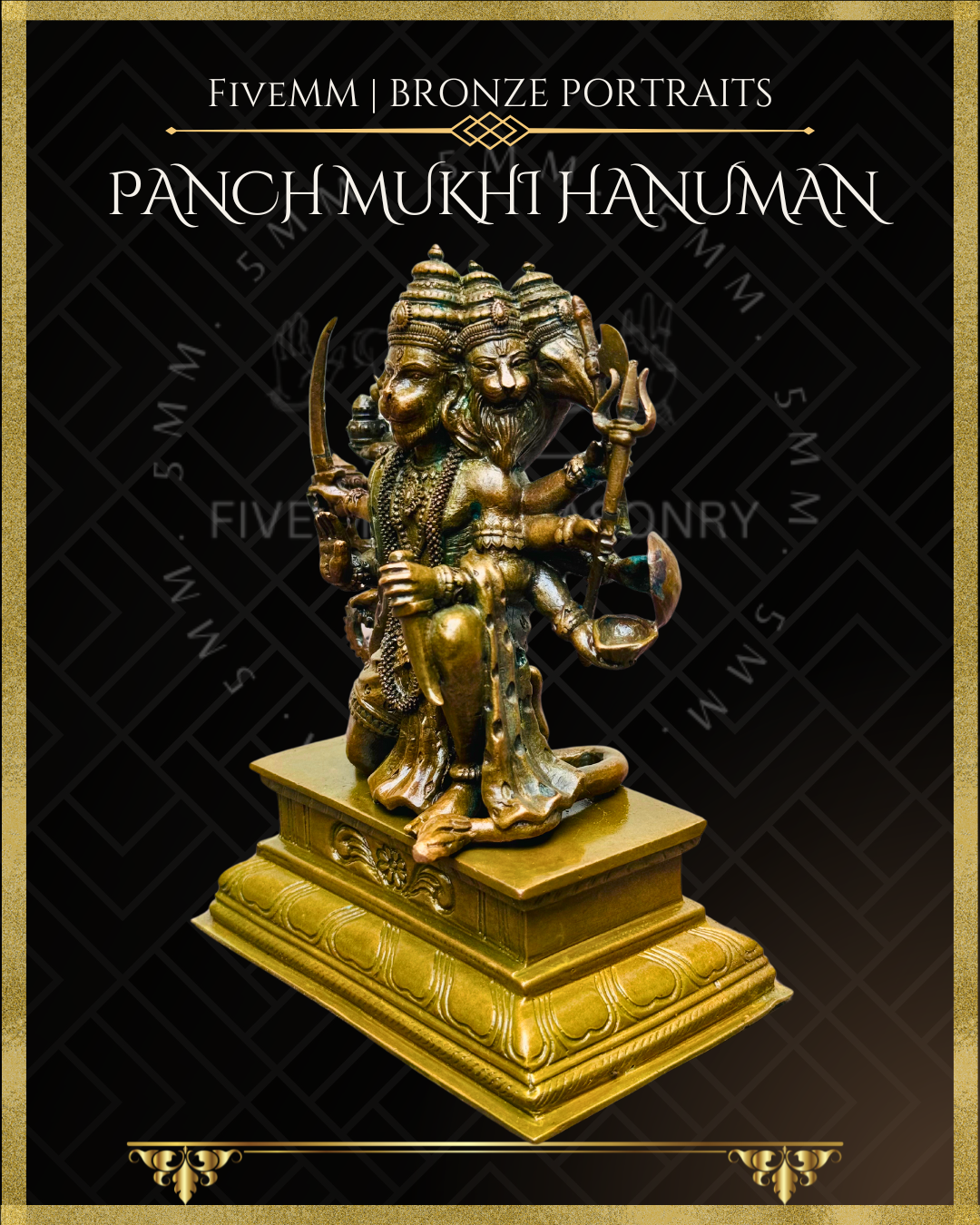 Pancha Mukhi Hanuman Panchaloha Bronze Icon - 5.5"