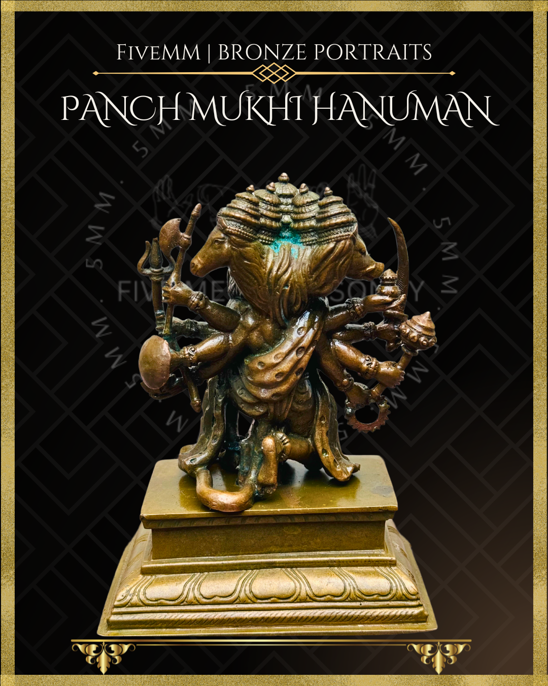 Pancha Mukhi Hanuman Panchaloha Bronze Icon - 5.5"