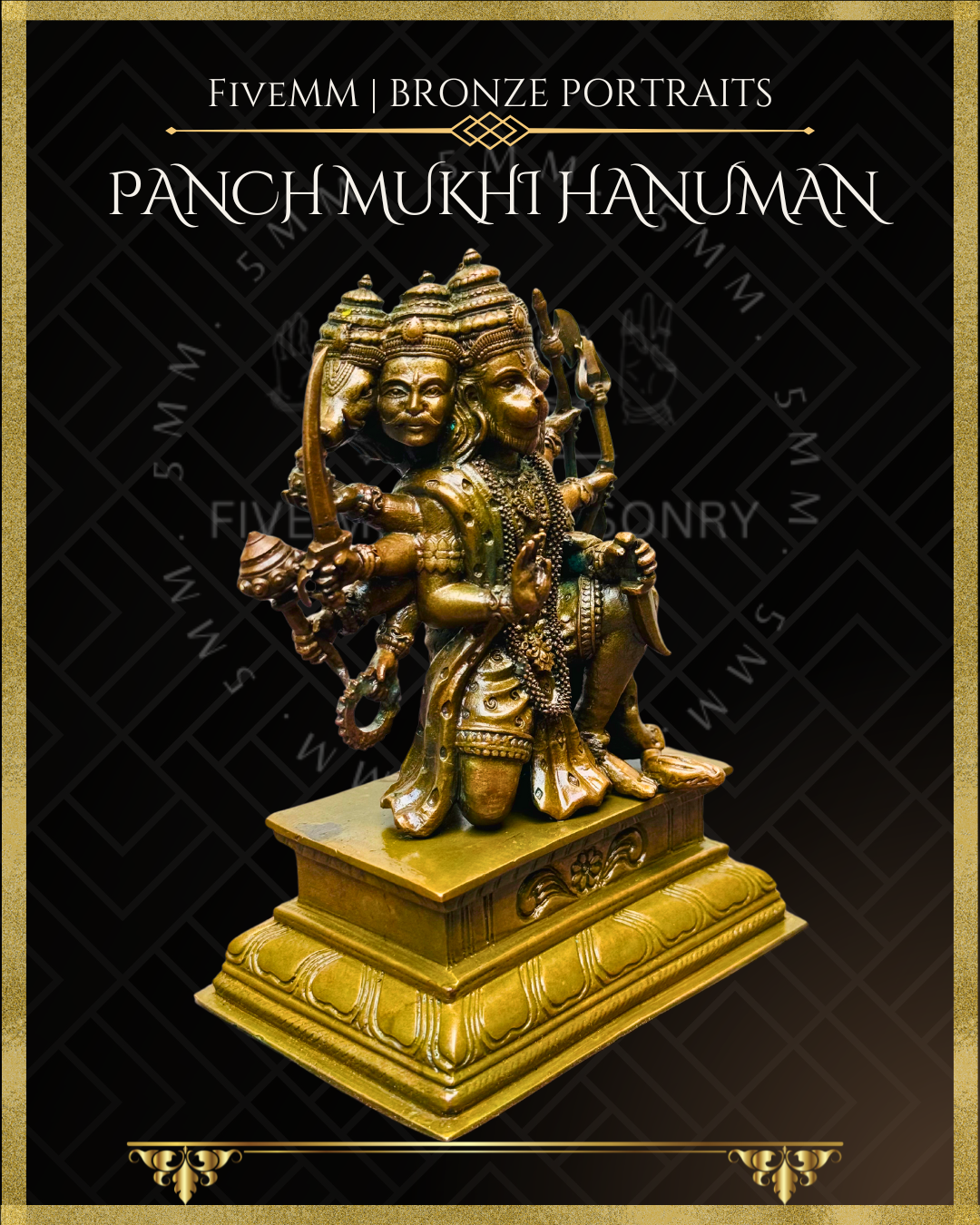 Pancha Mukhi Hanuman Panchaloha Bronze Icon - 5.5"
