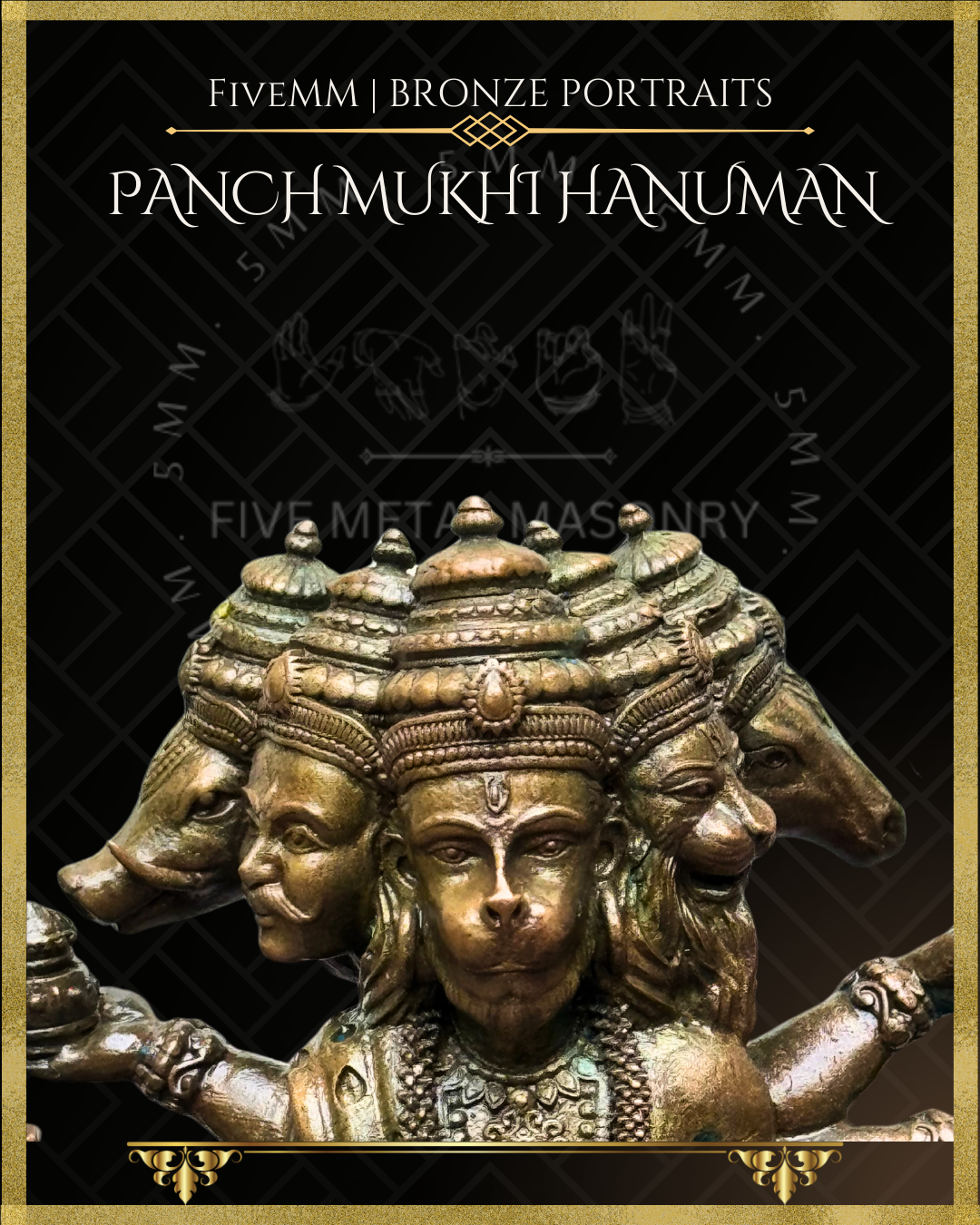 Pancha Mukhi Hanuman Panchaloha Bronze Icon - 5.5"